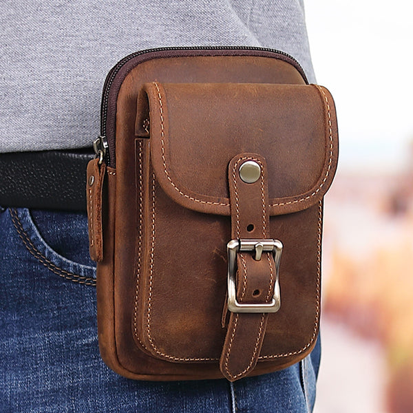 Brown Leather Cell Phone Holster Waist Pouches Belt Pouch Belt Bag For ...