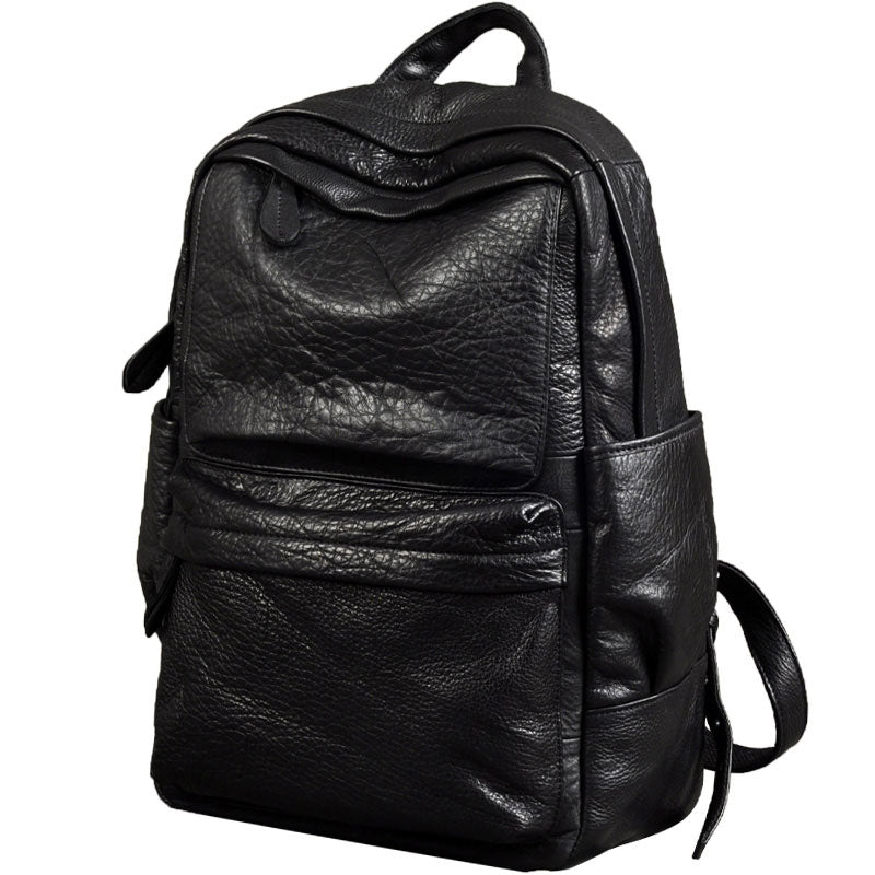 Genuine Leather Mens Cool Backpack Sling Bag Large Black Travel Bag Hi ...