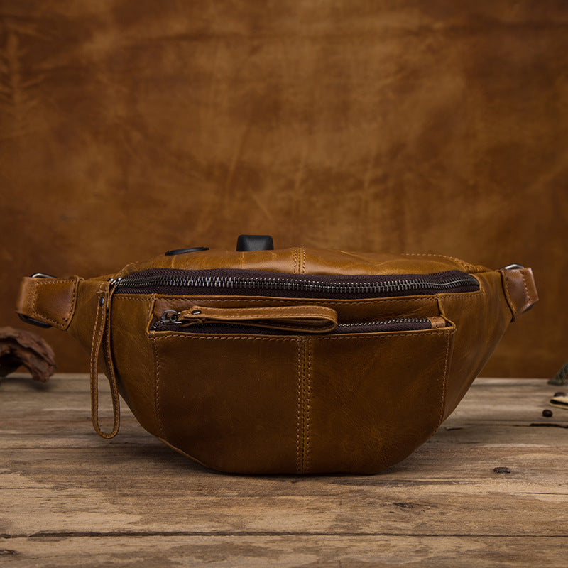 Vintage Brown Leather Men's Fanny Packs Hip Pack Waist Bag For Men ...