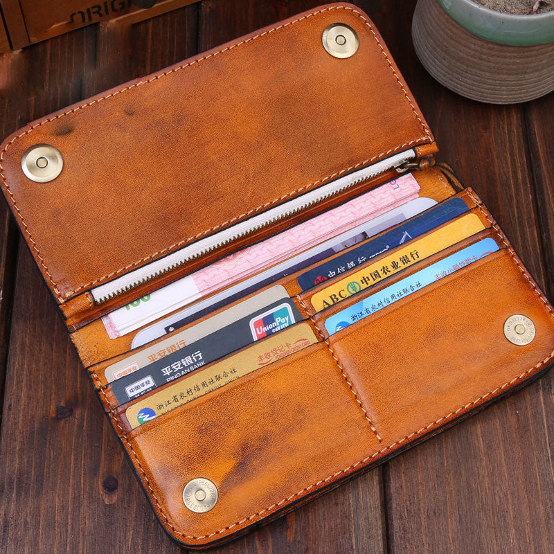 Handmade Leather Mens Trucker Wallet Cool Biker Leather Wallet Long Ph ...