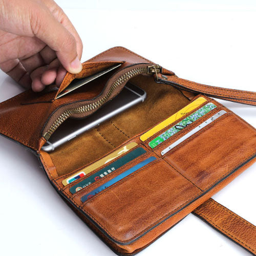 Handmade Leather Mens Cool Long Leather Wallet Bifold Clutch Wallet fo – iwalletsmen