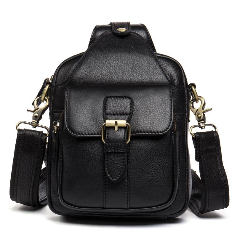 Black Leather Mens Cool Sling Bag Sling Pack Black Crossbody Packs Che ...