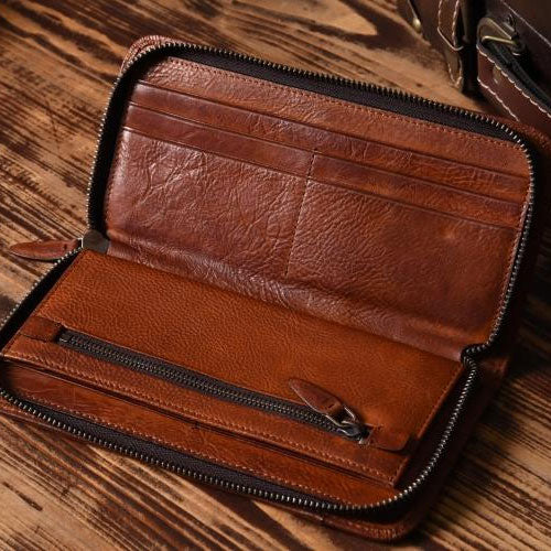 Handmade Leather Mens Cool Long Leather Wallet Zipper Phone Clutch Wal ...