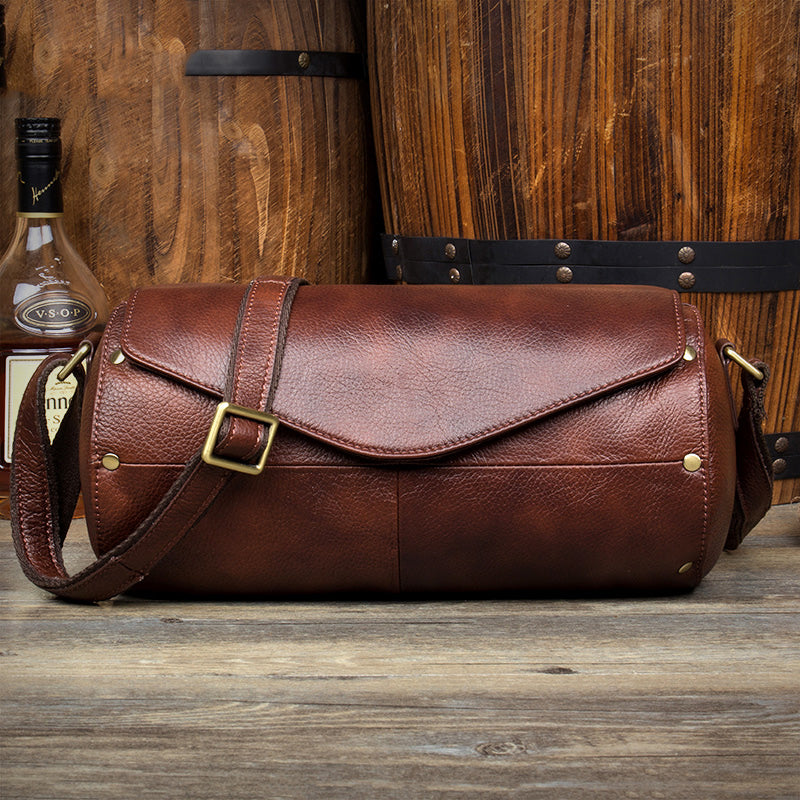 Cool Brown Leather Mens Bucket Courier Bag Side Bag Brown Postman Bag ...