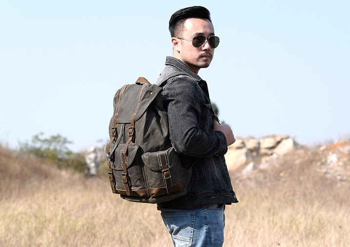 Oil Wax Canvas Mens Cool Backpack Bag Sling Bag Large Travel Bag Hikin ...