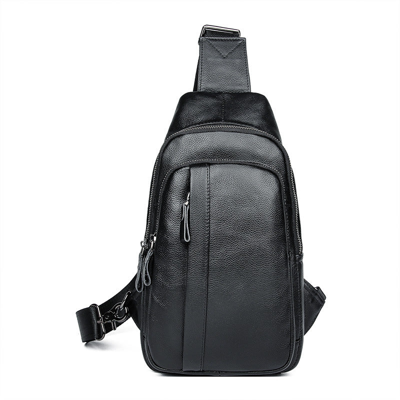 Badass Black Leather Backpack Men's 8-inch Sling Bag Chest Bag One sho ...