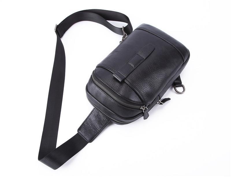 Badass Black Leather Men's 8-inch Trendy Sling Bag Chest Bag One shoul ...