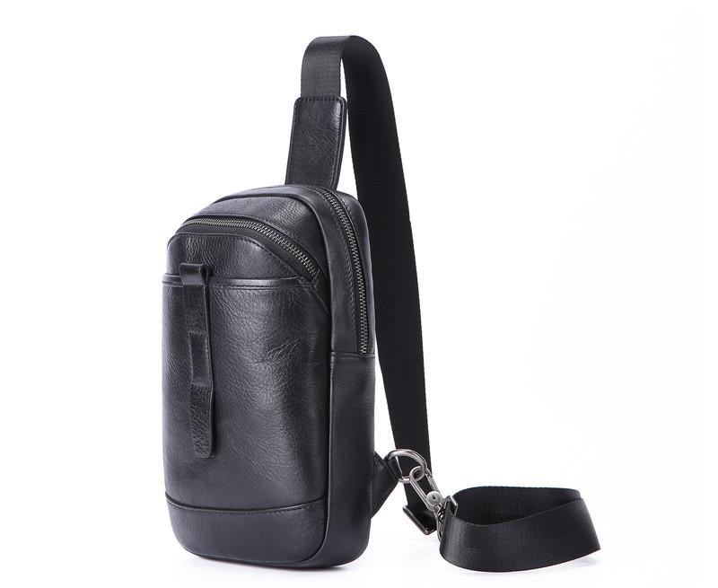 Badass Black Leather Men's 8-inch Trendy Sling Bag Chest Bag One shoul ...