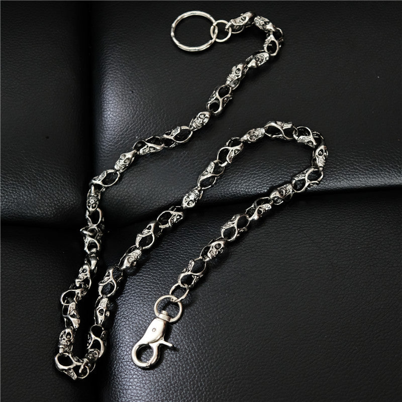 Badass Men's Silver Skull Long Punk Pants Chain Biker Wallet Chain For ...