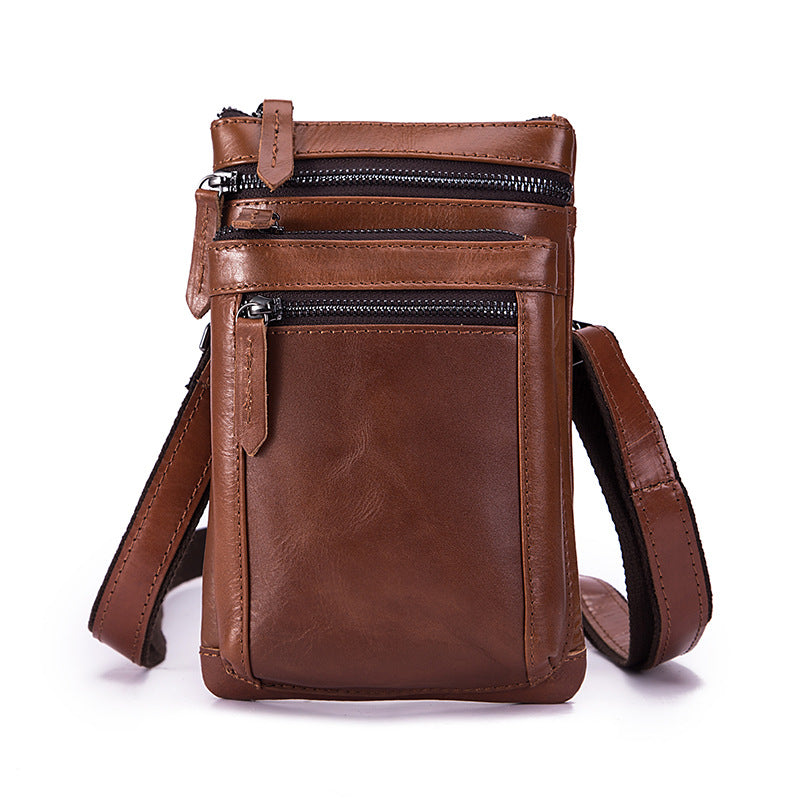 Brown Leather Men's Belt Pouch Small Shoulder Bag Side Bag Waist Bag B ...