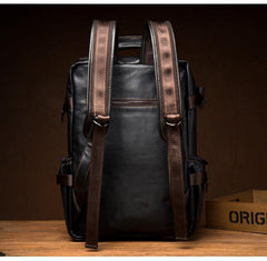 Black Fashion Mens Leather 14-inch Computer Backpacks Cool Travel Backpack School Backpack for men - iwalletsmen