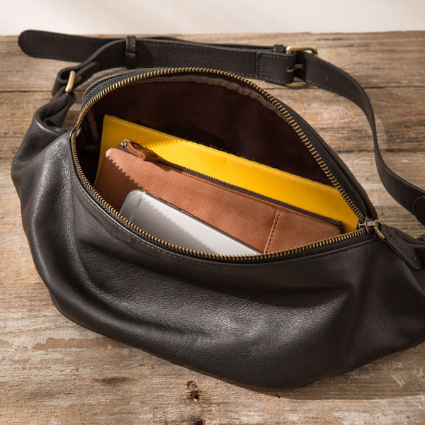 Black Leather Fanny Packs Mens Waist Bag Hip Pack Belt Bag for Men – iwalletsmen