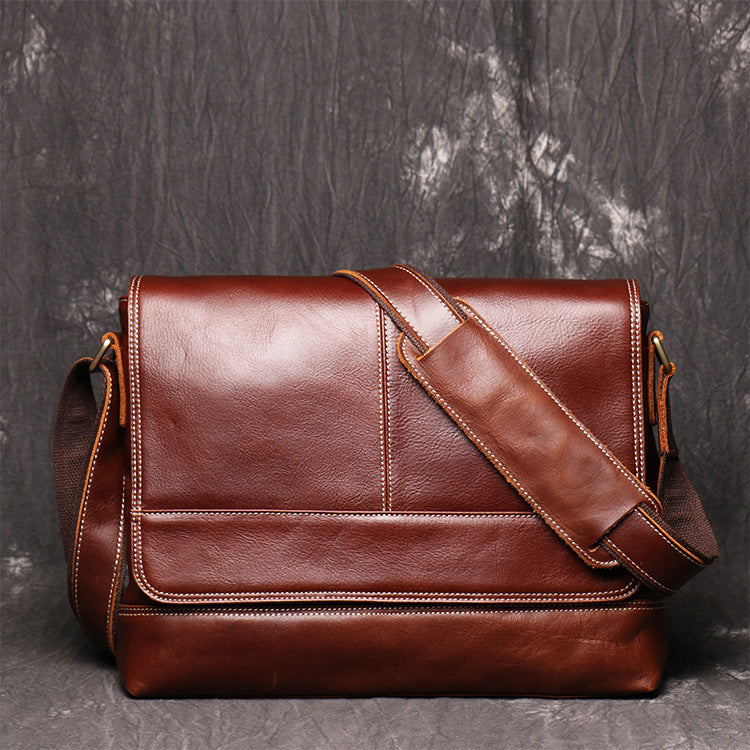 Brown Leather Mens 12 inches Large Laptop Side Bag Courier Bag Messeng ...