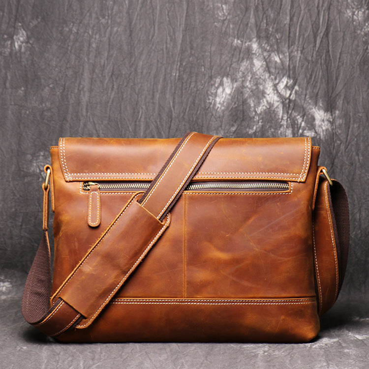 Brown Leather Mens 12 inches Large Laptop Side Bag Courier Bag Messeng ...