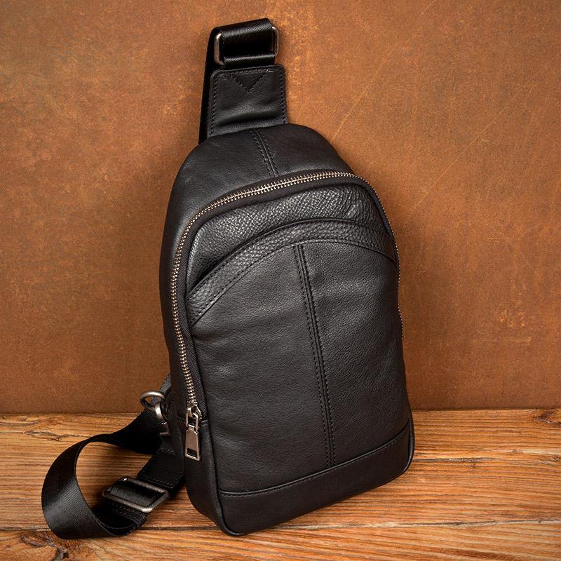 Black Leather Mens Cool Sling Bag Sling Pack Crossbody Pack Chest Bag ...