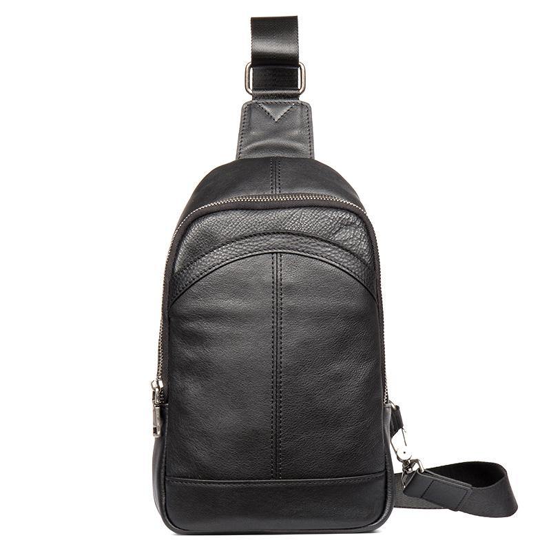 Black Leather Mens Cool Sling Bag Sling Pack Crossbody Pack Chest Bag – iwalletsmen