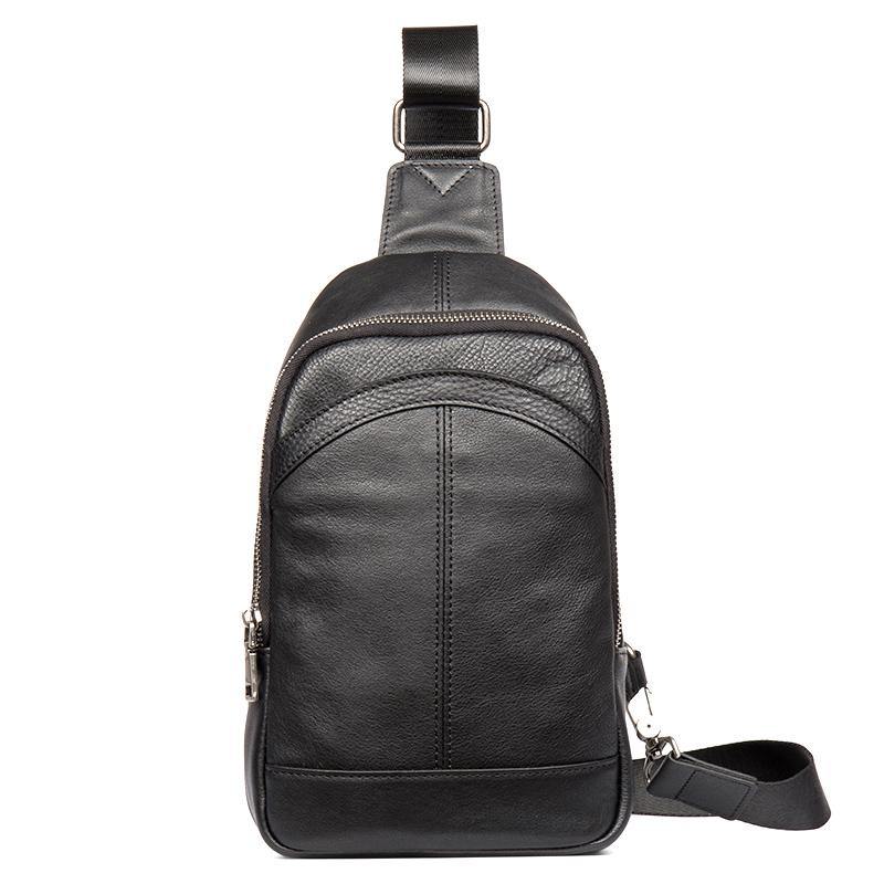 Black Leather Mens Cool Sling Bag Sling Pack Crossbody Pack Chest Bag ...