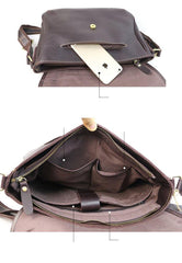 Black Leather Mens Casual 10'' Courier Bags Messenger Bags Dark Coffee Gray Postman Bag For Men - iwalletsmen