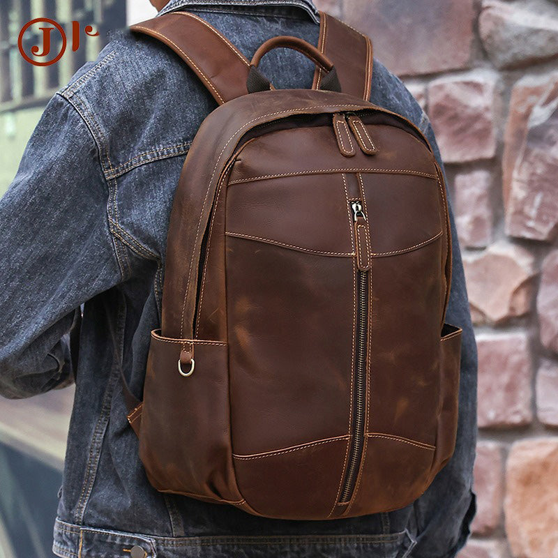 Brown Leather Mens Backpack 15'' Laptop Rucksack Vintage Large School ...