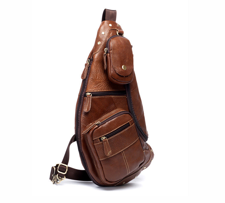 Brown Leather Mens Cool Large Sling Bags Light Brown Crossbody Pack Ch – iwalletsmen