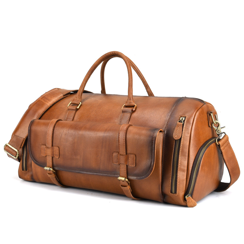 Cool Brown Leather Men&#39;s Overnight Bag Travel Bag Duffel Bag Weekender – iwalletsmen