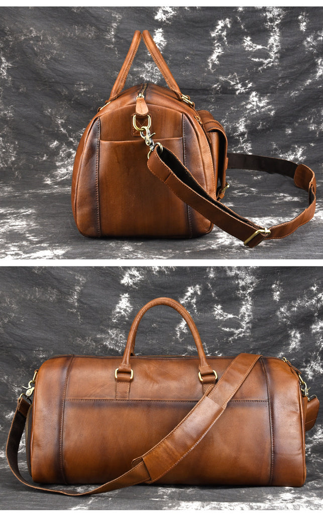 Cool Brown Leather Men&#39;s Overnight Bag Travel Bag Duffel Bag Weekender – iwalletsmen