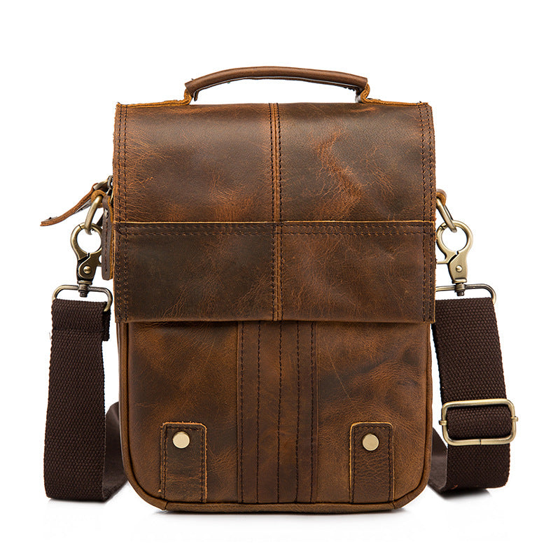 Vintage Brown Leather Mens Small Vertical Side Bags Courier Bag Messen ...
