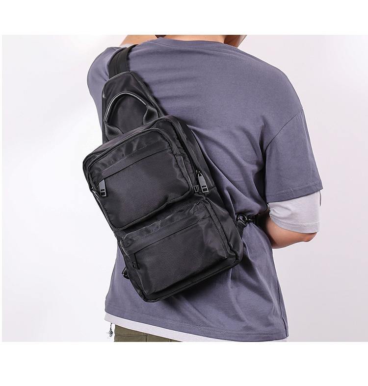 Cool Black Nylon Men's Sling Bag Chest Bag Nylon One shoulder Backpack ...