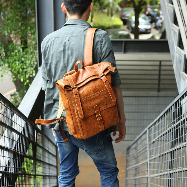 Cool Leather Mens Backpack Travel Backpacks Vintage Laptop Backpack fo