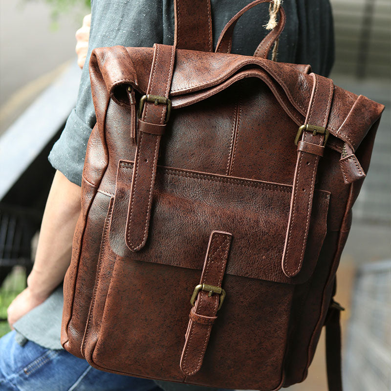 Cool Leather Mens Backpack Travel Backpacks Vintage Laptop Backpack fo ...