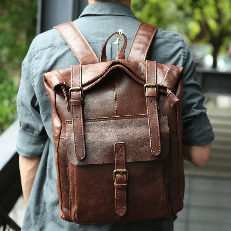 Cool Leather Mens Backpack Travel Backpacks Vintage Laptop Backpack fo ...