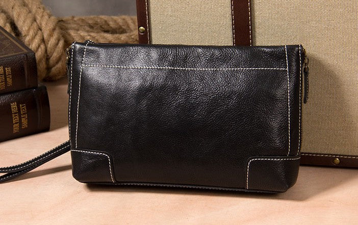 Cool Leather Mens Clutch Wristlet Bag Black Zipper Clutch Wallet for M ...