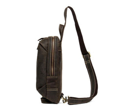 Casual Dark Brown Leather Mens One Shoulder Backpacks Sling Bags Chest ...