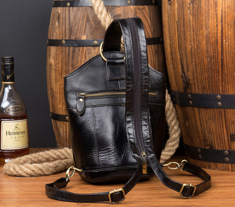 Black Leather Mens Cool Bucket Small Sling Bags Backpack Crossbody Pac – iwalletsmen