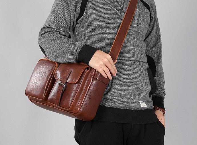 Genuine Leather Mens Cool Small Shoulder Bag Messenger Bag Bike Bag Cy ...
