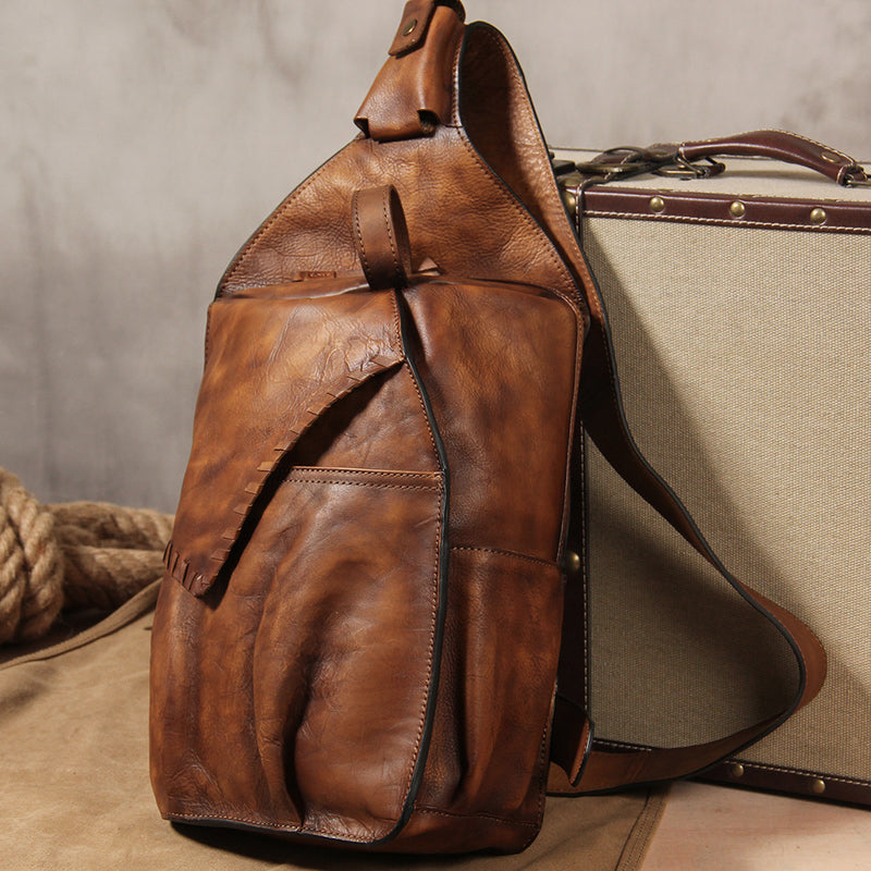 brown leather sling bag