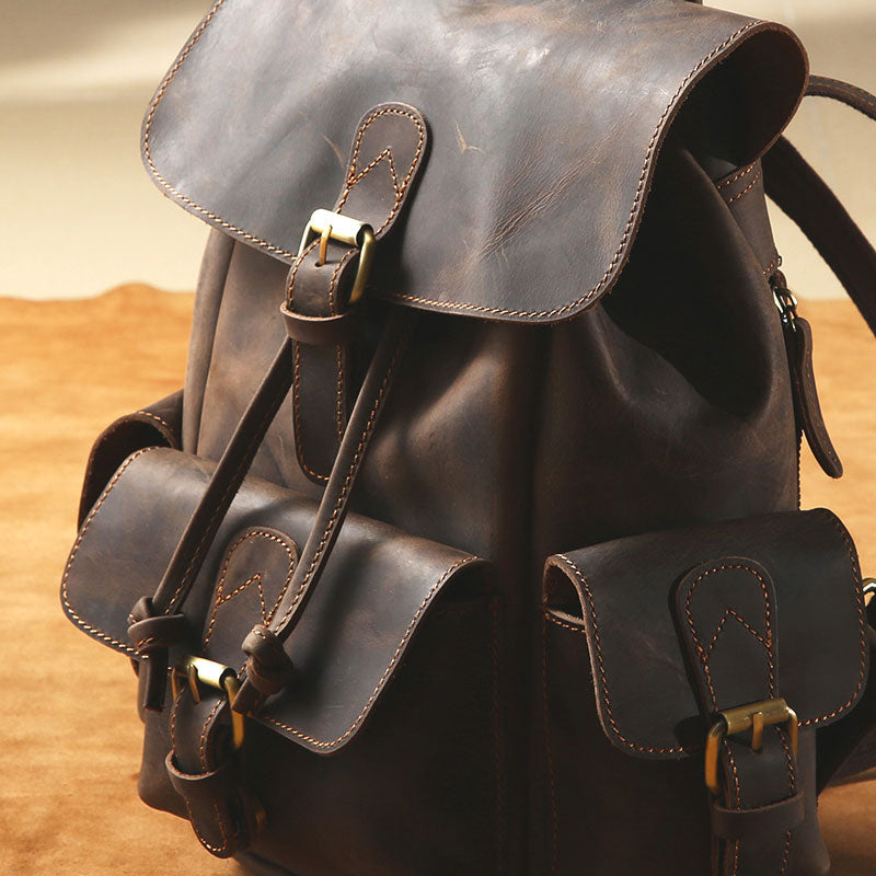 Handmade Genuine Leather Mens Cool Backpack Sling Bag Large Travel Bag ...