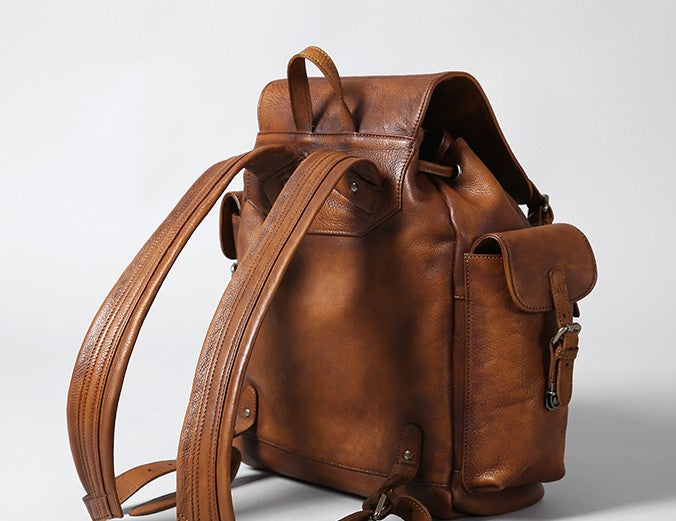 Handmade Leather Mens Cool Backpack Sling Bag Large Travel Bag Hiking ...