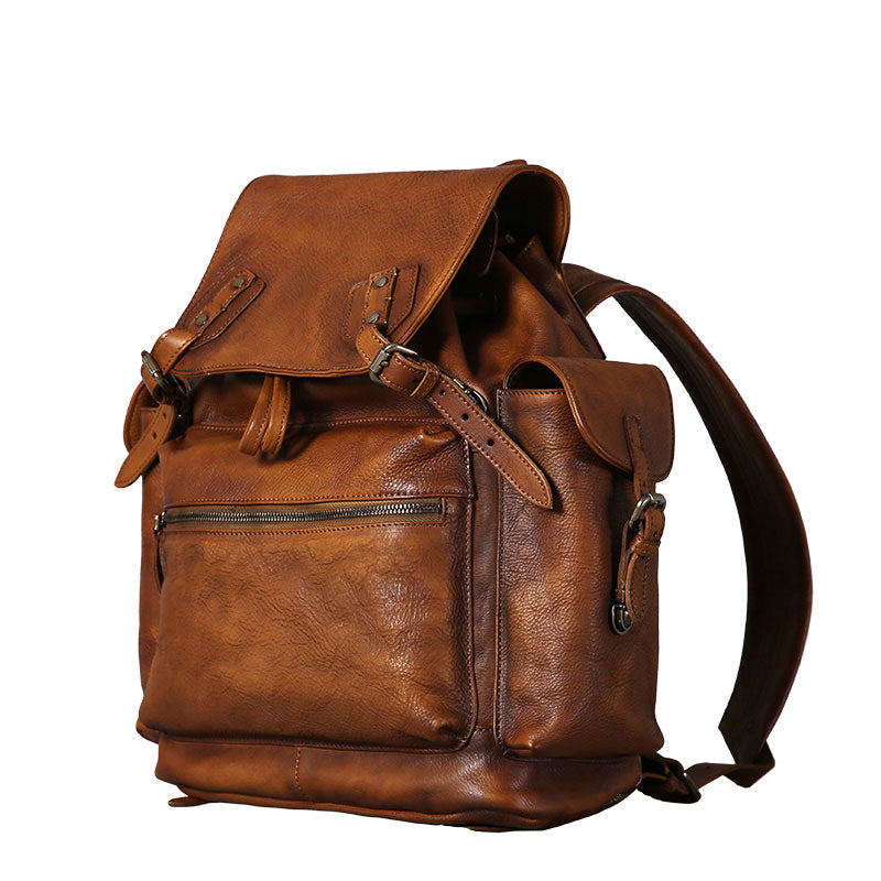 Handmade Leather Mens Cool Backpack Sling Bag Large Travel Bag Hiking ...
