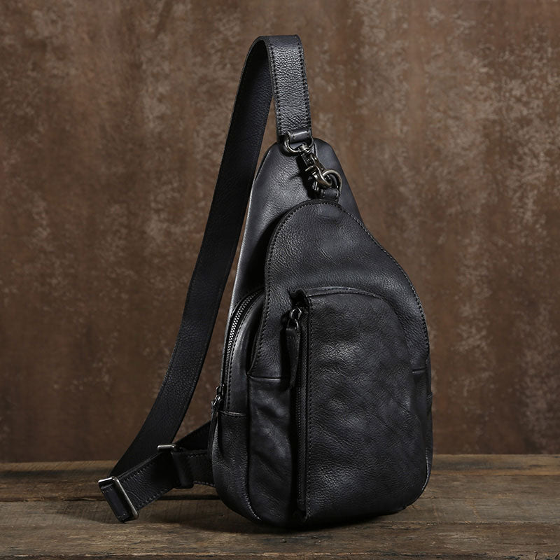 Handmade Leather Mens Cool Chest Bag Sling Bag Crossbody Bag Travel Ba ...