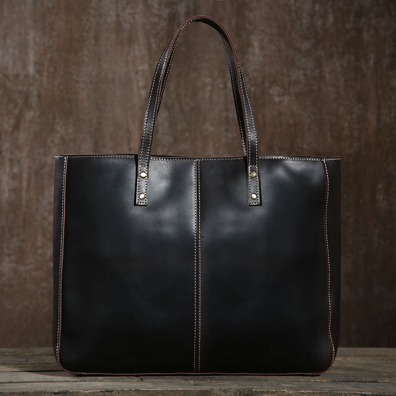 mens black leather tote bag