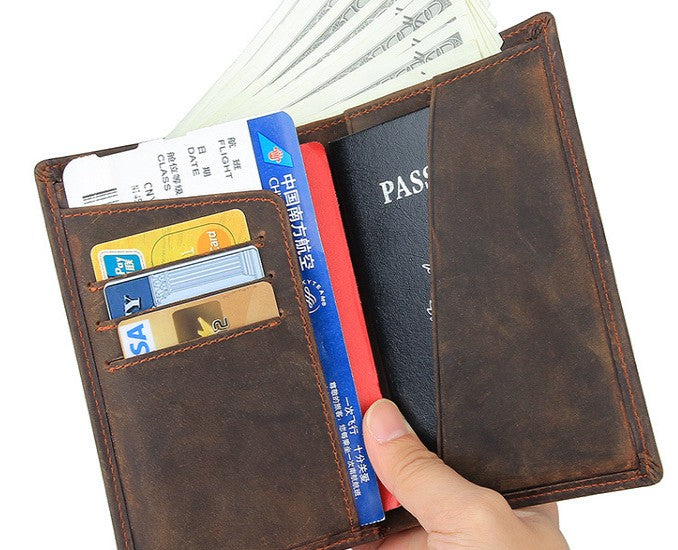 Vintage Mens Leather Small Slim Passport Wallets Bifold Long Wallet Fo – iwalletsmen