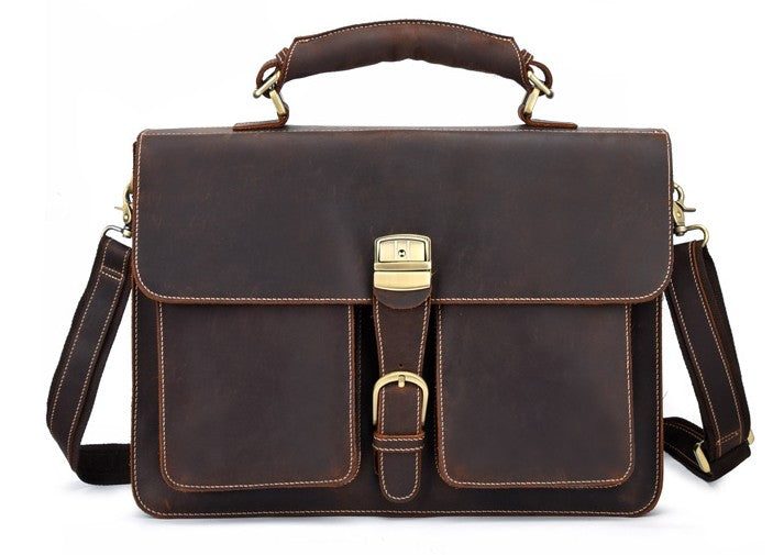 Leather Men Vintage Briefcase Laptop 15inch Handbags Shoulder Bags Wor ...