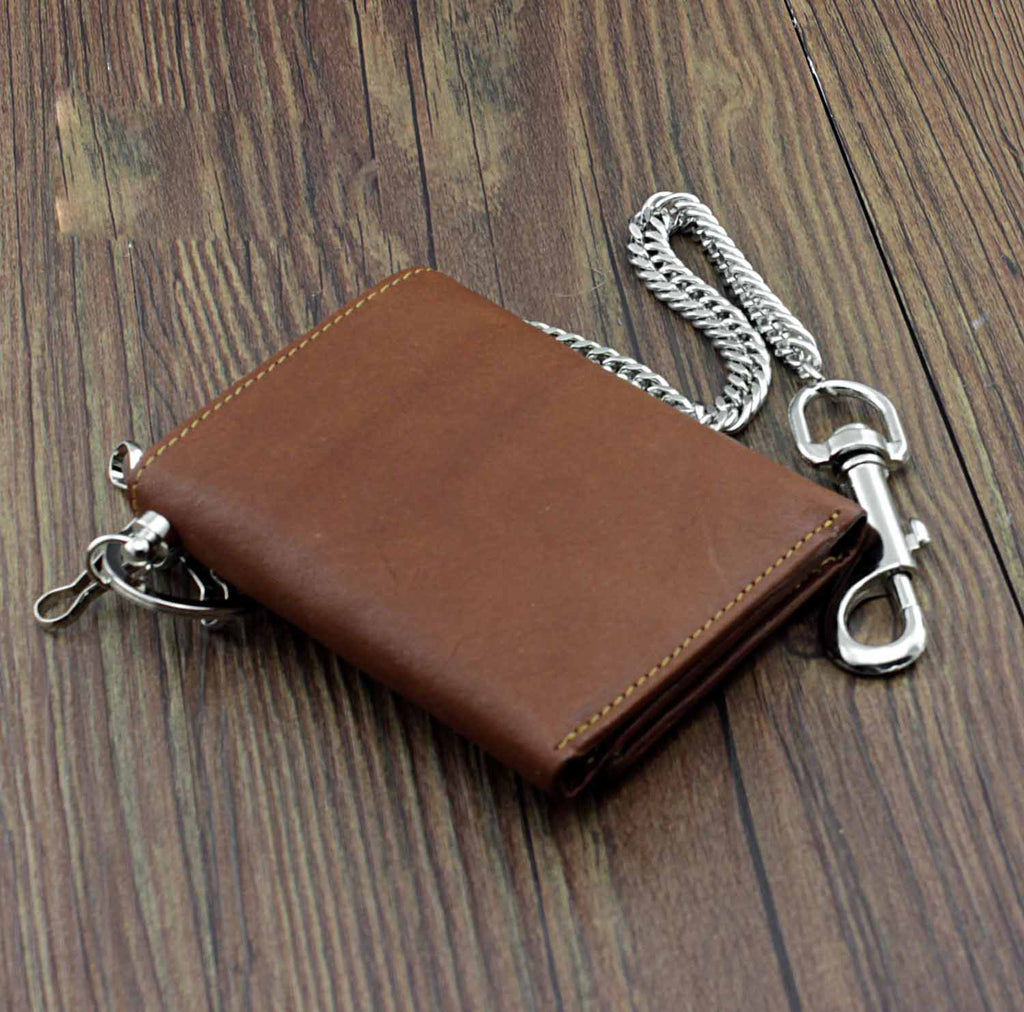 Badass Brown Leather Men's Trifold Small Biker Wallet Chain Wallet Wal ...