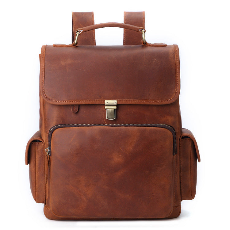 Cool Brown Leather Men's 13'' Laptop Backpack School Backpack Travel B ...