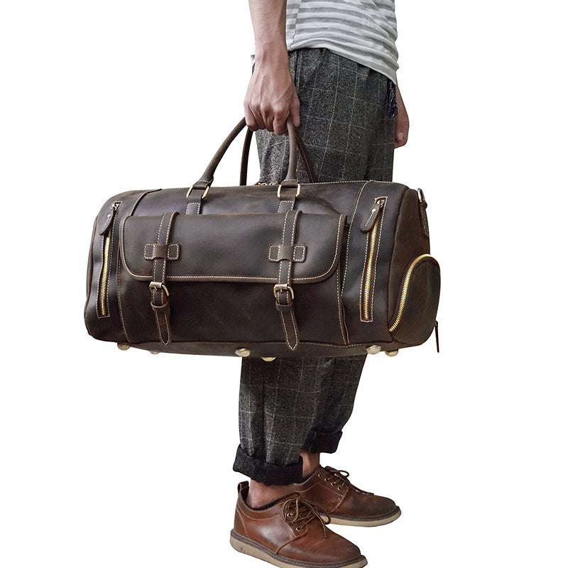 Large Leather Men Barrel Overnight Bags Travel Bags Weekender Bags For ...