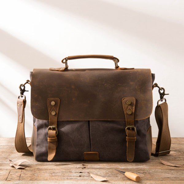 Leather Canvas Messenger Bags for men Vintage Shoulder Bag for men ...