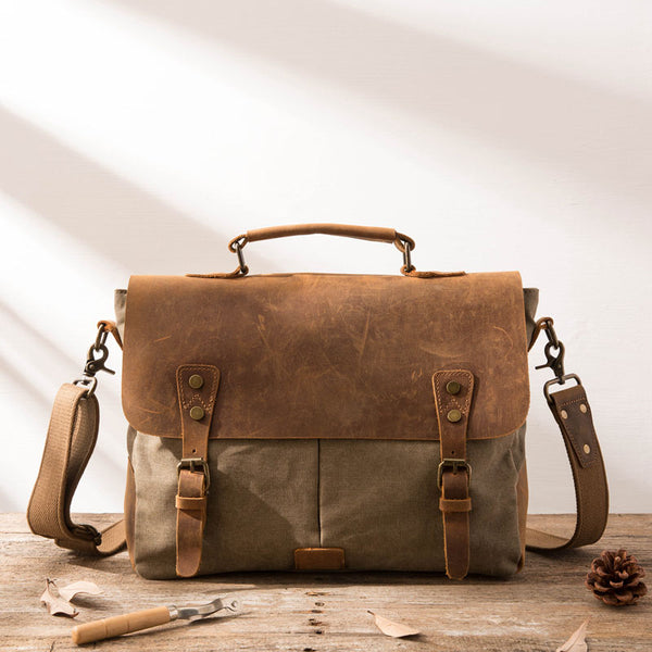 Leather Canvas Messenger Bags for men Vintage Shoulder Bag for men ...