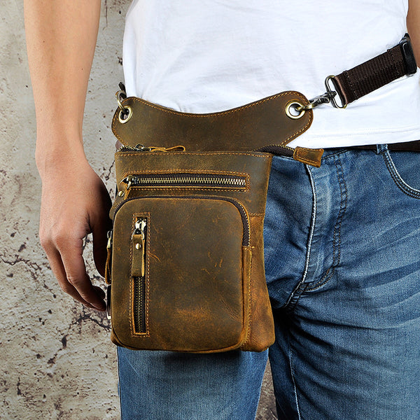 Leather Drop Leg Bag Belt Pouch Mens Waist Bag Shoulder Bag for Men – iwalletsmen