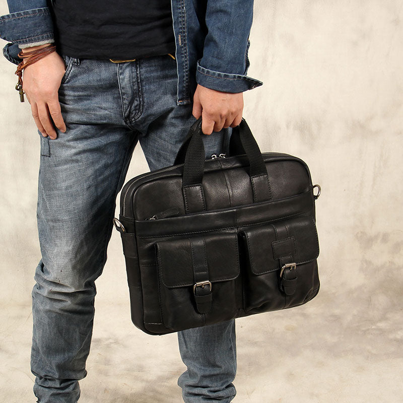 mens black leather work bag